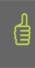 Thumbs-up icon with green outline on grey background.